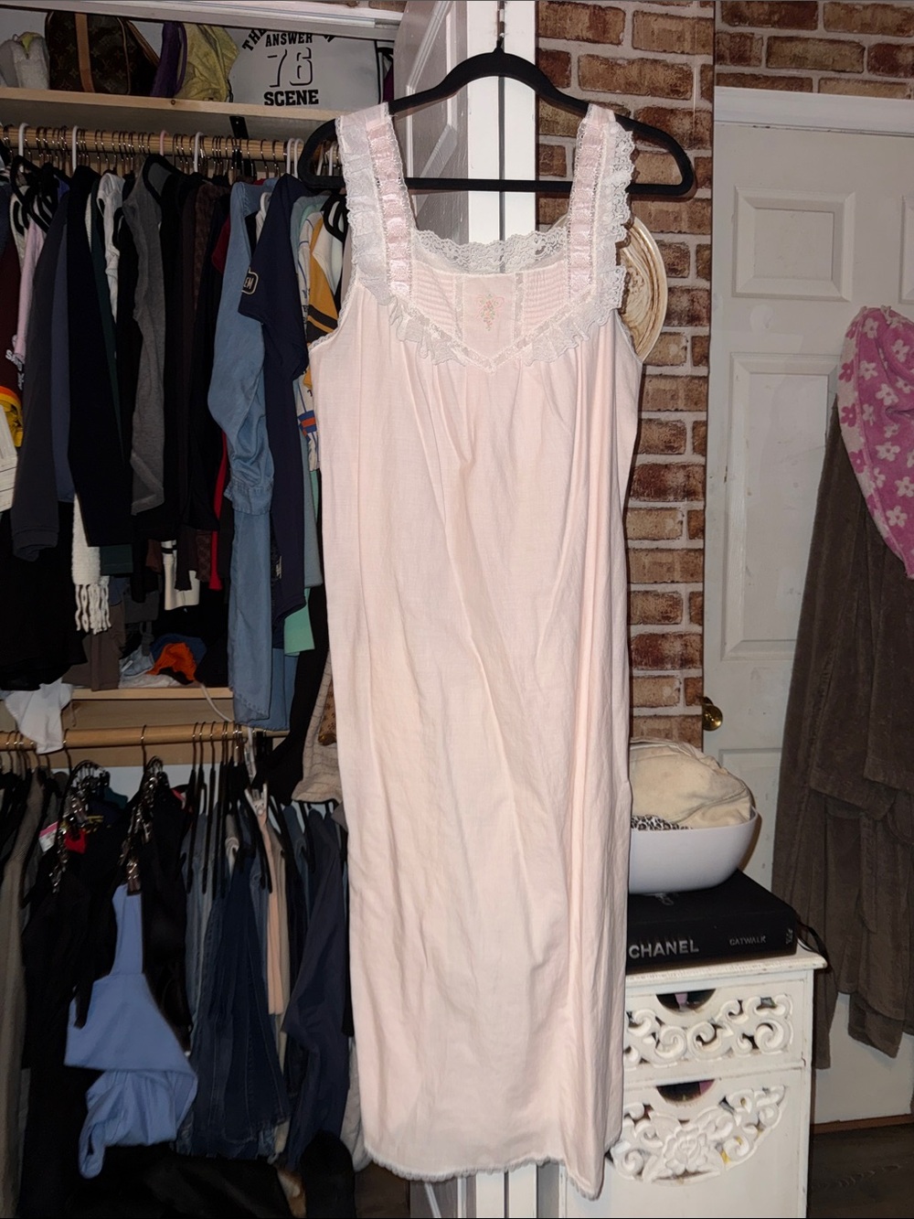 Vintage Women's Lace-Trim Pink Nightgown